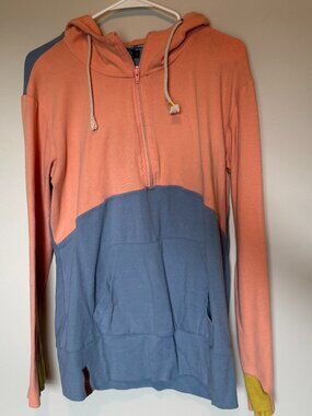 Ampersand Avenue Hoodie XL Colorblock Half Zip Coral Blue Lightweight Pullover